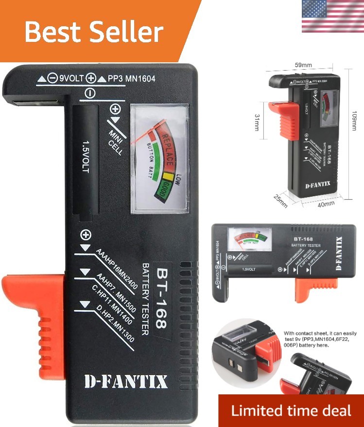 Compact Battery Tester with Analog Display for Household Batteries - BT-168