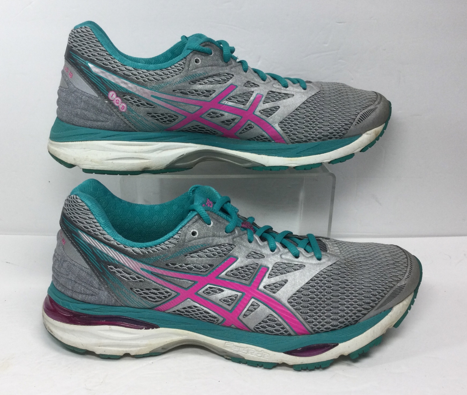 ASICS GEL-Cumulus 18 Running Shoes T6C9N Silver Turquoise Pink Women's Sz 11