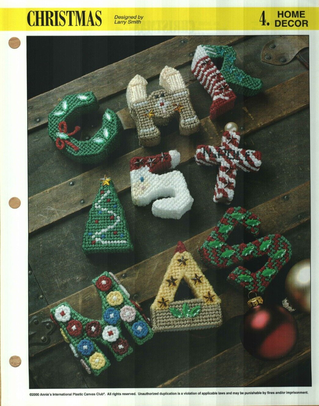 NEW CHRISTMAS LETTERS 3-D ANNIE'S PLASTIC CANVAS PATTERN INSTRUCTIONS