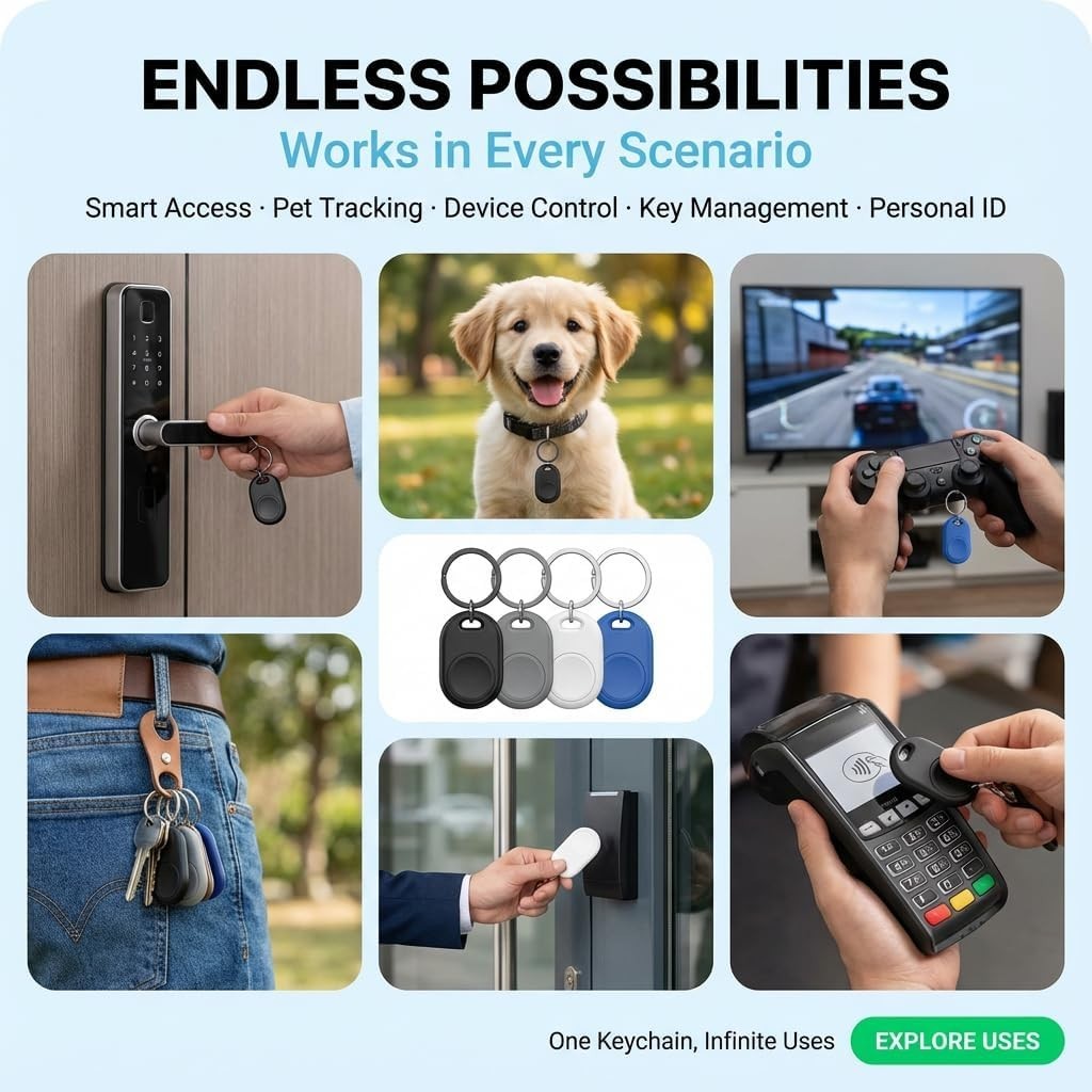 Dual NFC Tags - 504 Bytes Memory, Black Keychains Compatible with iOS/Android