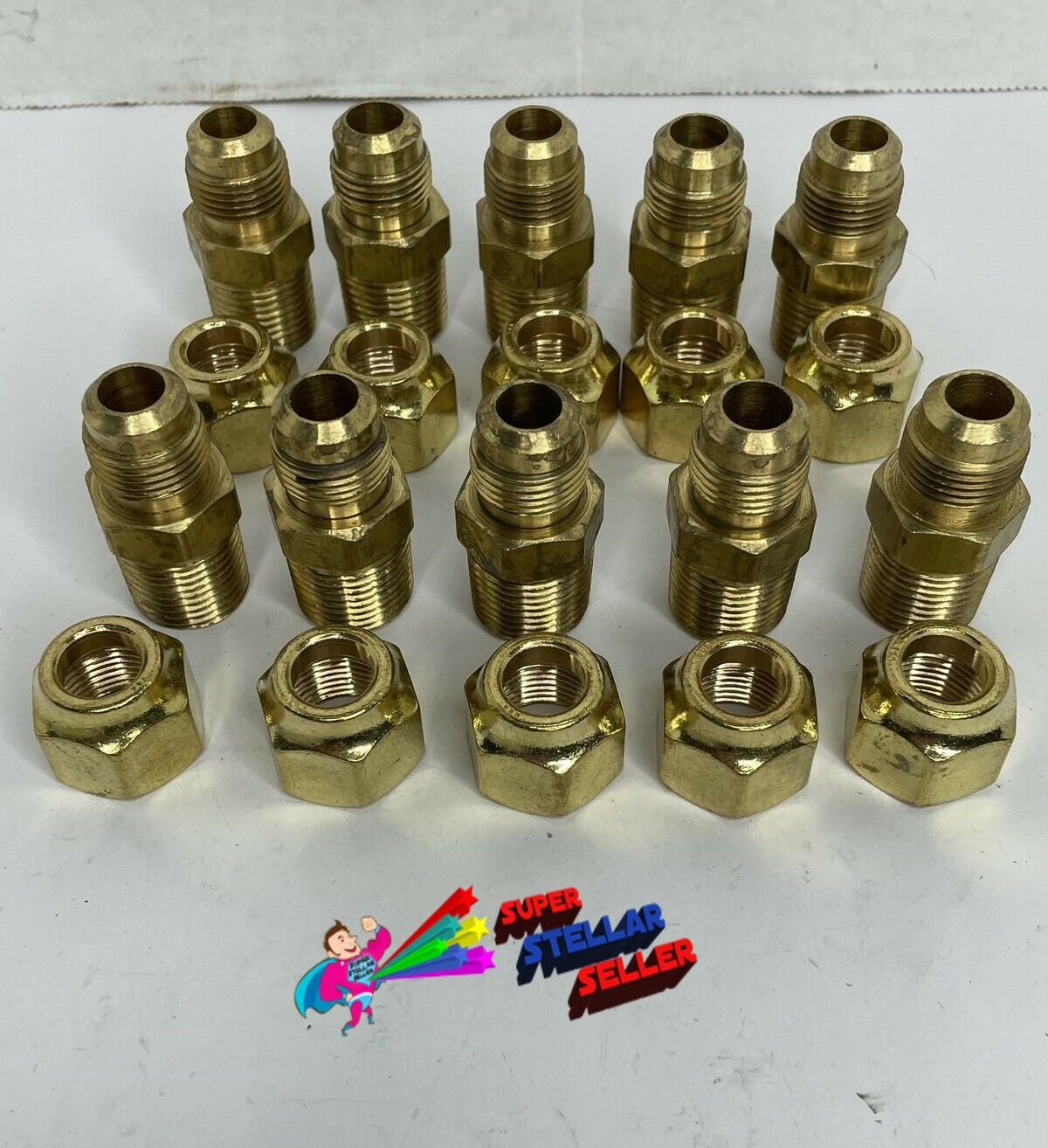 LOT OF 10 - 1/2 Male flare SAE 45 x 1/2 Male Pipe Straight Adapter Fitting w/Nut