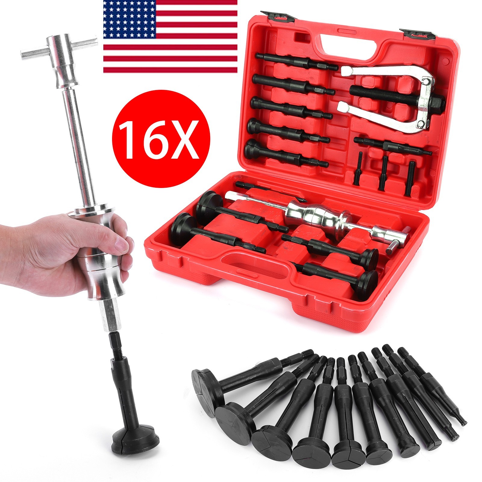 16pc Inner Bearing Blind Hole Remover Extractor Puller Set Pilot w/ Slide Hammer