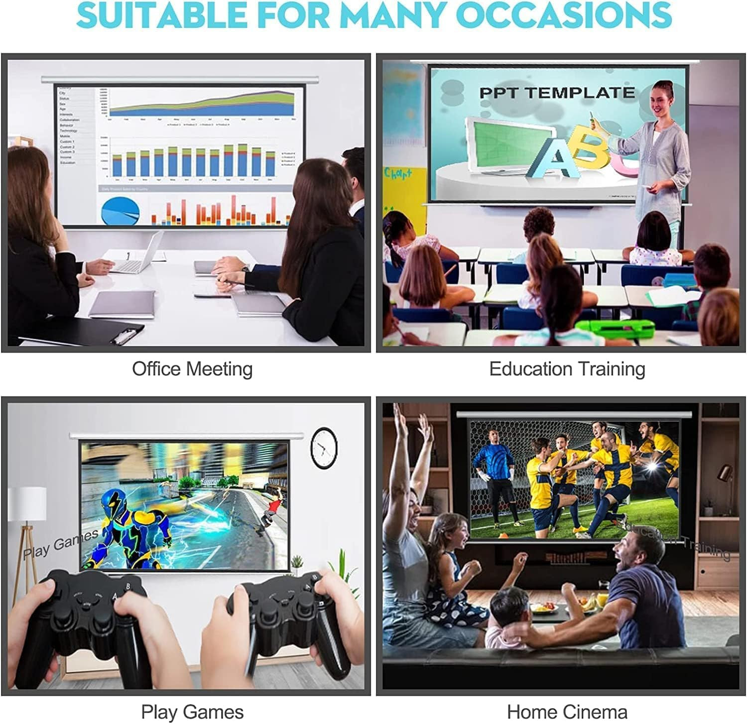 72-Inch Electric Projector Screen 4K HD Motorized Drop-Down with Remote