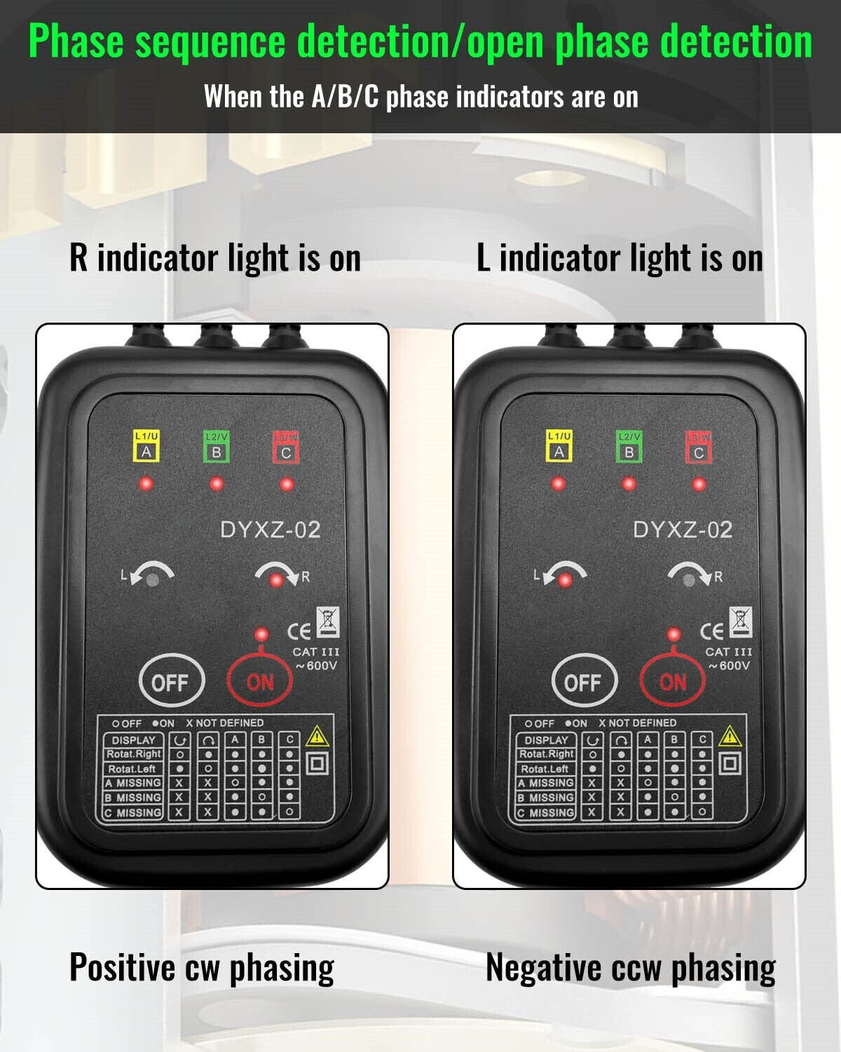 Rotation Meter 3Phase Sequence Detection Circuit Break Live Power Voltage Detect