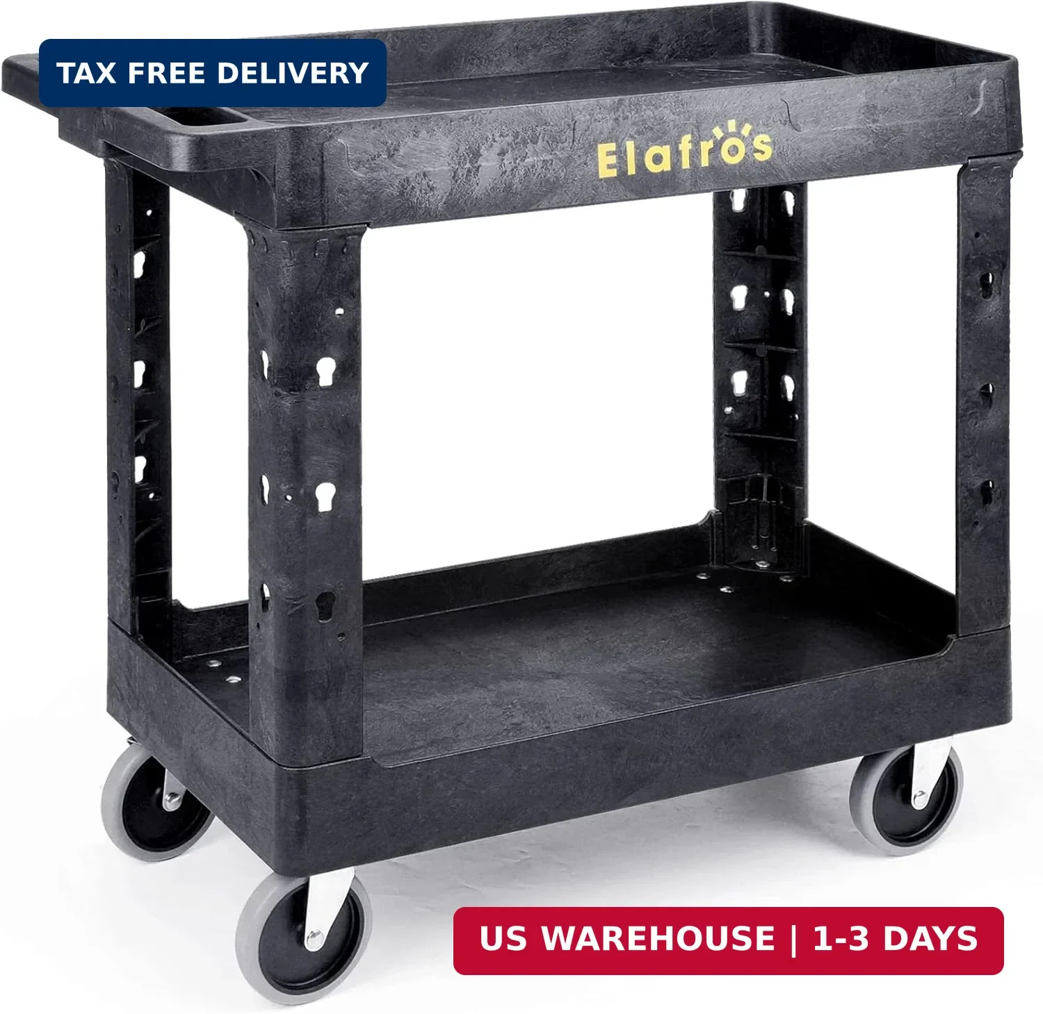 2-Tier Utility Rolling Cart, 34 x 17 in, 5" Swivel Wheels, 550lb | Deep Tub Shel