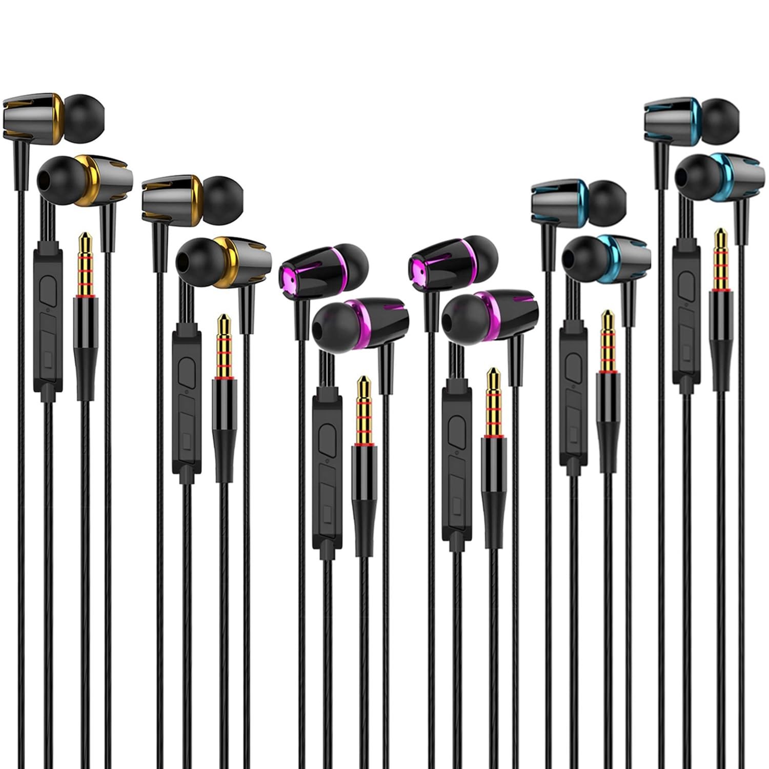 Earbuds Wired with Microphone Pack of 6, in-Ear Headphones,Noise 6Black