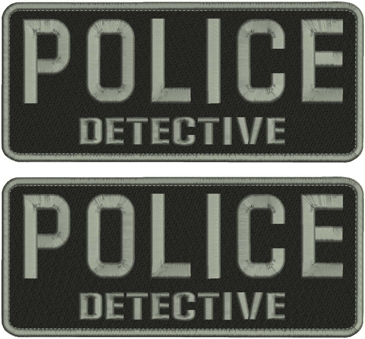 POLICE DETECTIVE 2 EMBROIDERY PATCH  4X10 VELCR@ ON BACK GRAY ON BLACK