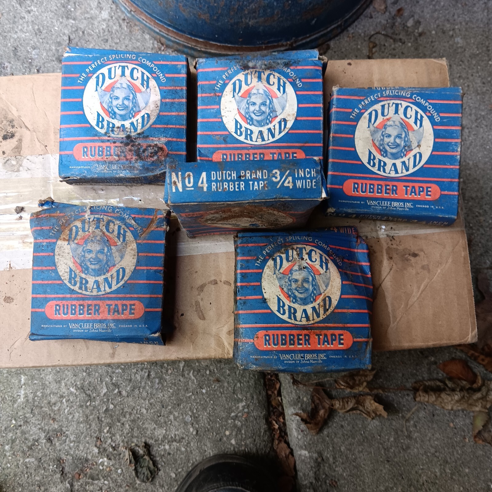 6 Vintage Johns Manville Dutch Brand #4 Rubber Tape Collectible Box 3/4" Wide