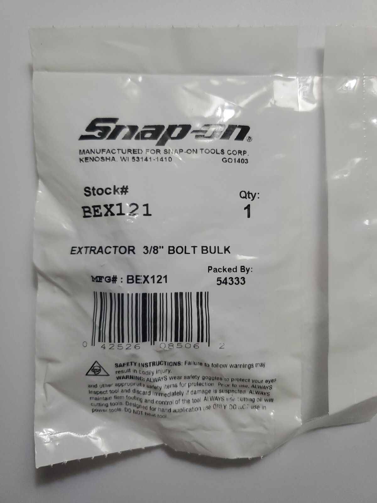 3/8" Extractor Bolt - Snap-on - BEX121