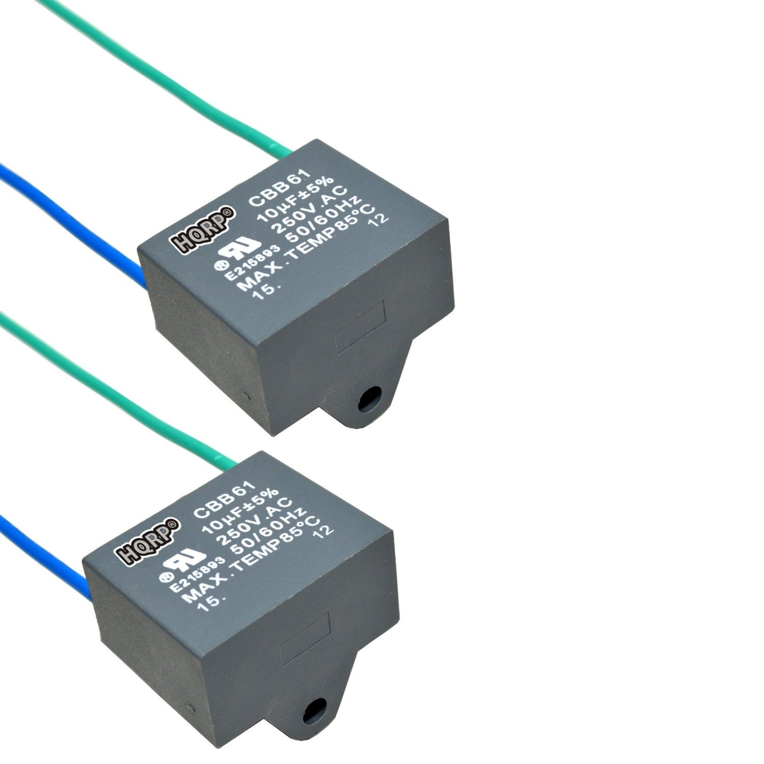 2pcs HQRP Capacitor for Harbor Breeze Ceiling Fan 10uf 2-Wire CBB61 Replacement