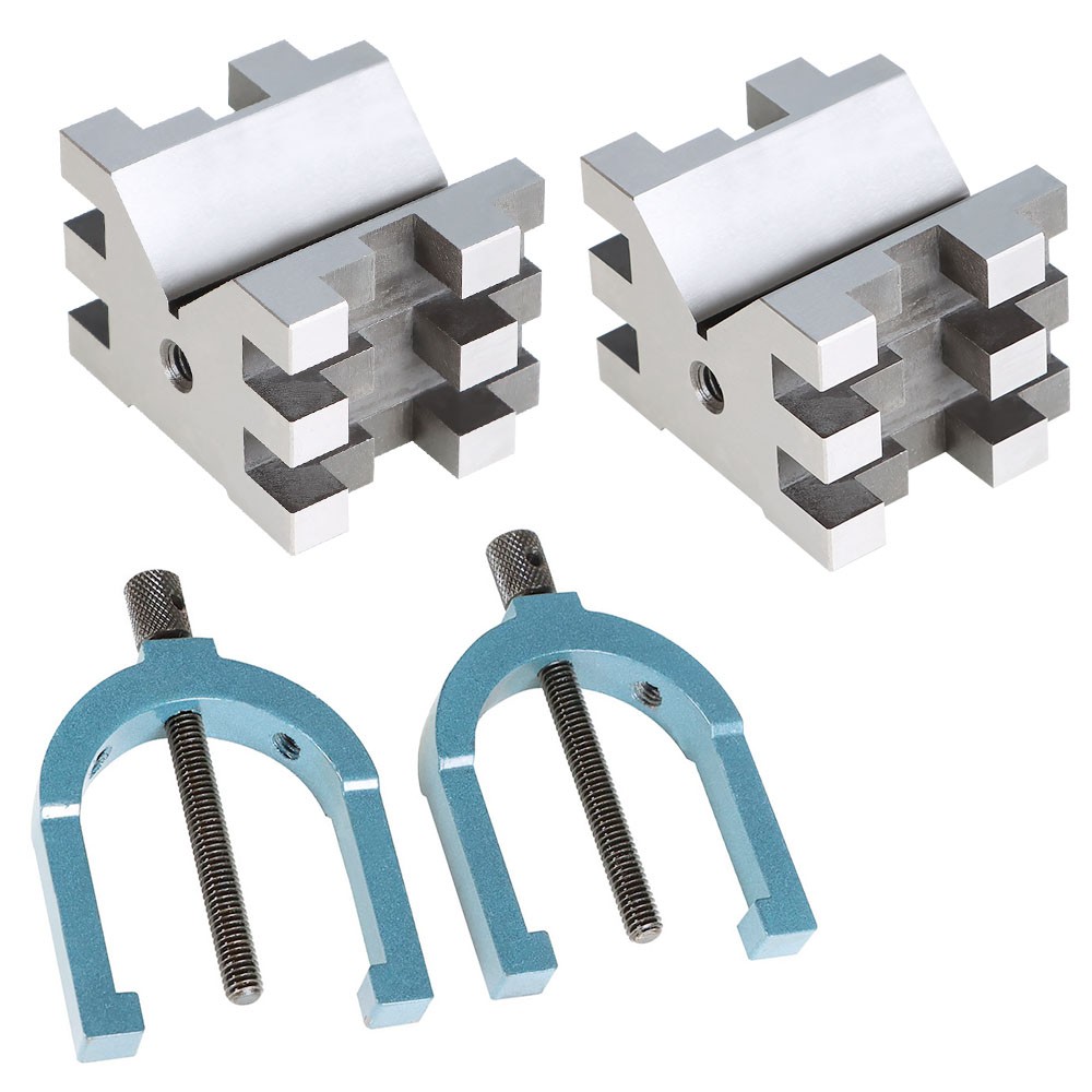 Machinist V-Blocks 2-3/8" x 2-3/4" x 2" Clamp Set Hardened Steel