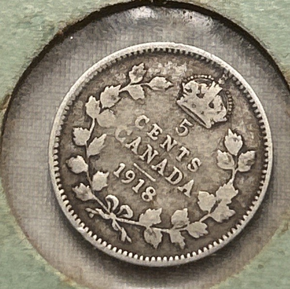 1918 Canada Silver 5 Cents Nickel
