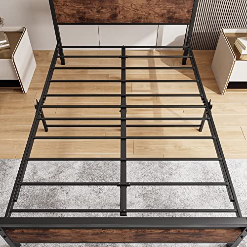 Size Bed Frame with Headboard, Heavy Duty Platform Bed Frame Full Rustic Brown