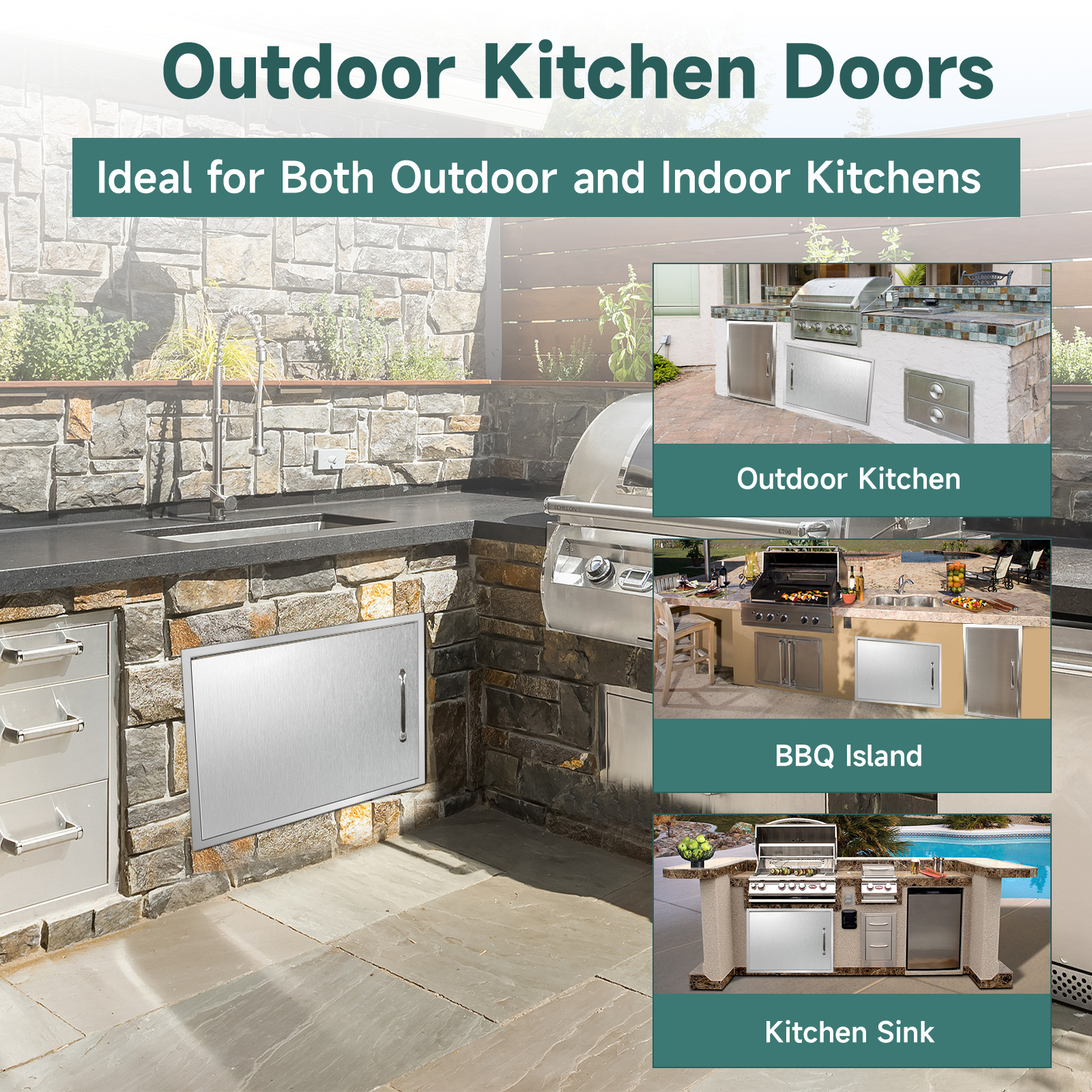 Outdoor Kitchen Doors with Handle 6Size Stainless Single Access Flush Mount Door