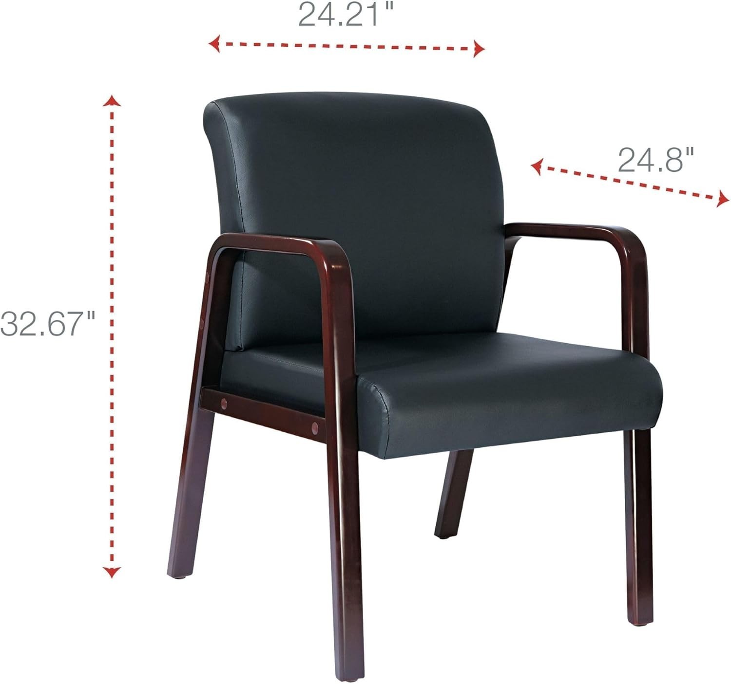 Reception Lounge Series Guest Chair Mahogany/Black Leather