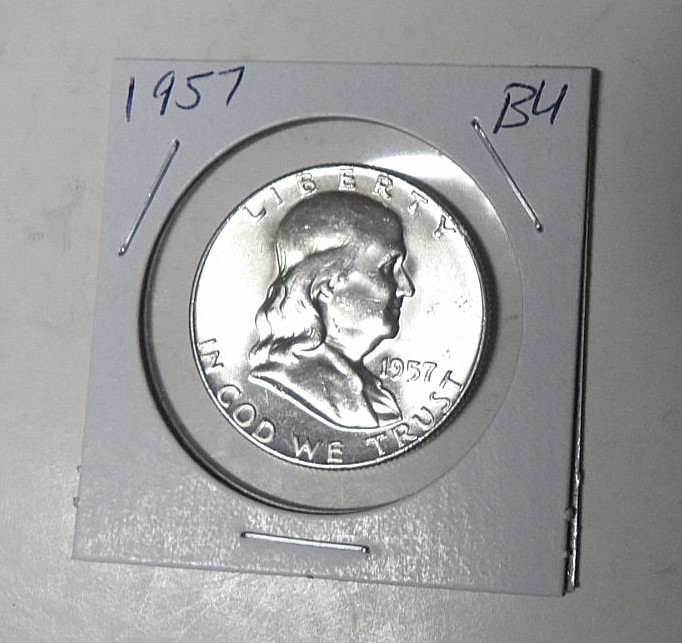 BU 1957-P Franklin Silver Half Dollar Brilliant Uncirculated Philadelphia(73026)