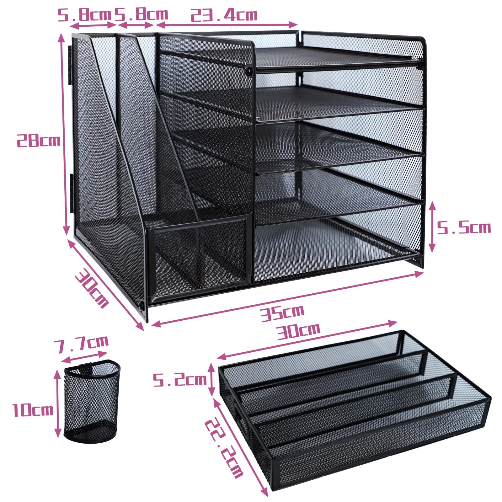 Desk Organizers and with File Holder, 5-Tier Letter Tray Organiser with Drawe...