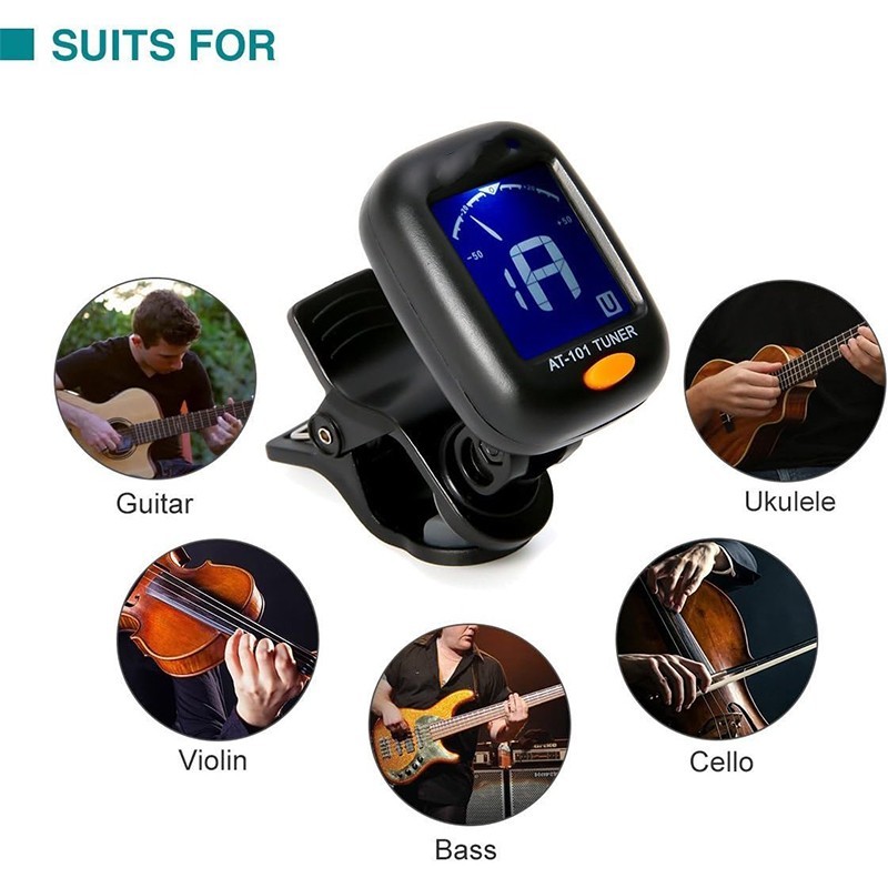 LCD Clip On Chromatic Acoustic Electric Guitar Bass Ukulele Banjo Violin Tuner