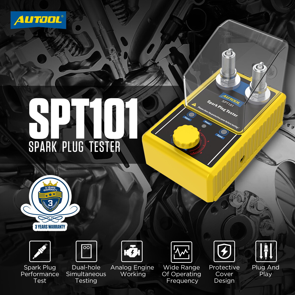 AUTOOL Car Spark Plug Tester Dual Hole Petrol Ignition Analyzer Diagnostic Tool