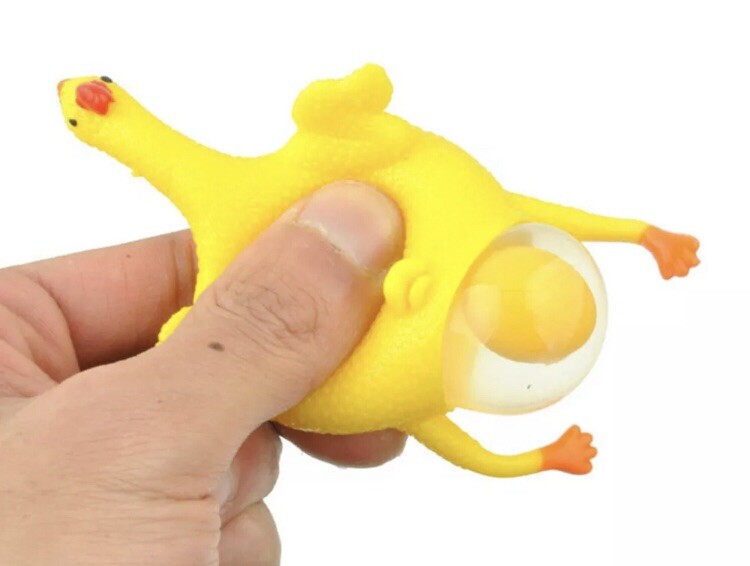 Egg Laying Chicken Squeezable Stress Keychain 2" Cute Toy
