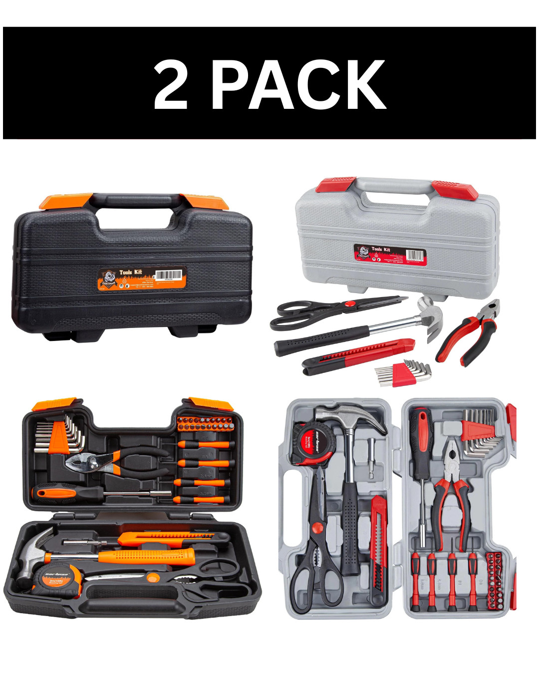 CARTMAN 39 Piece Tool Set 2 Pack With Plastic Toolbox Orange and Red