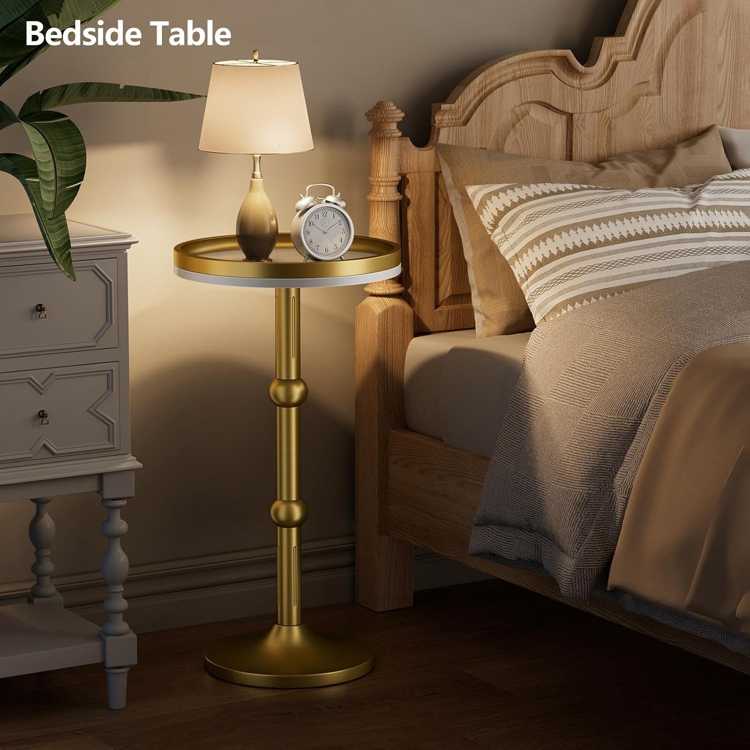 Small Round Side Table Coffee Drink Table Small Spaces Modern Night Stand W/