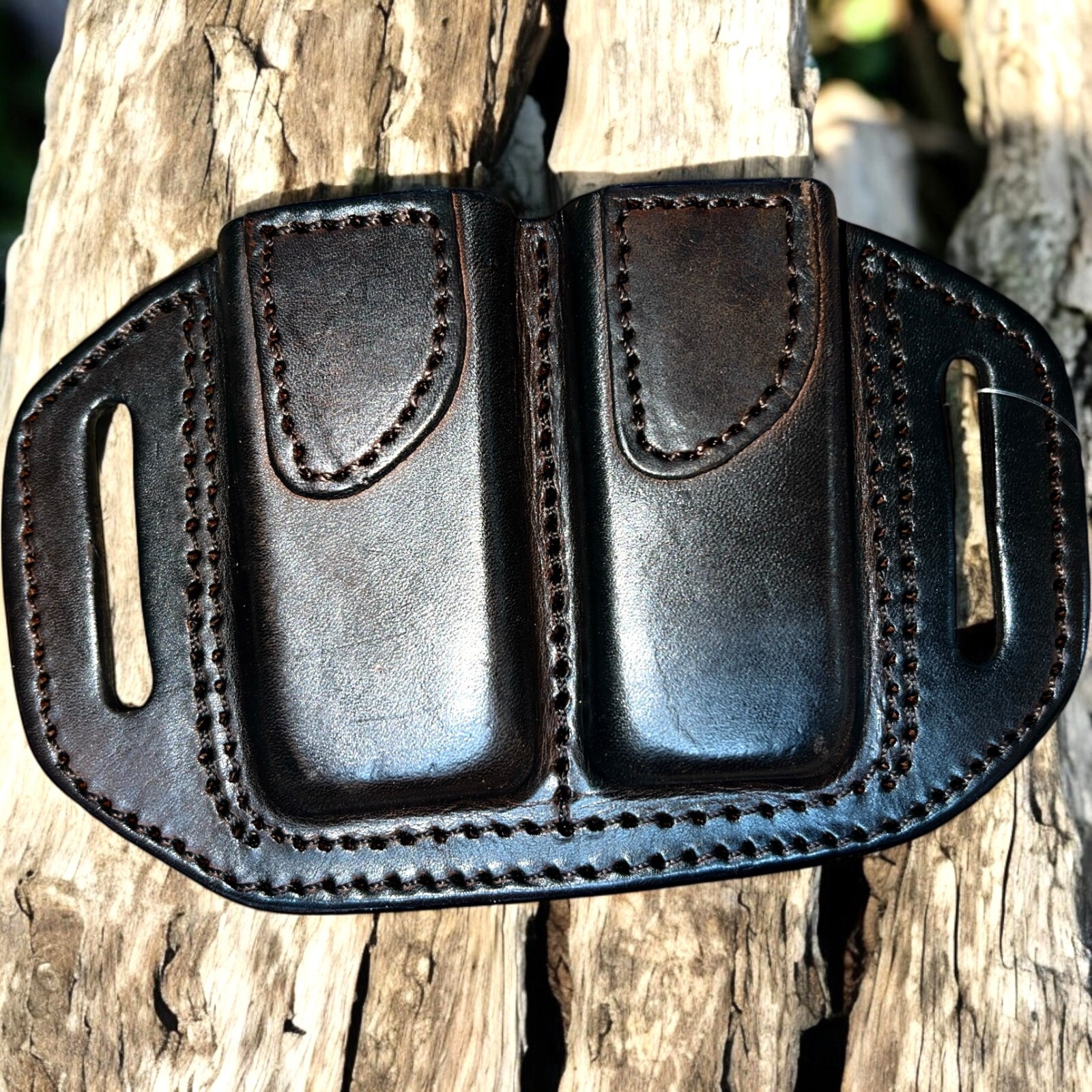 TEXAS 1836 Double Magazine Carrier Brown Leather for DOUBLE STACK GLOCK H&K