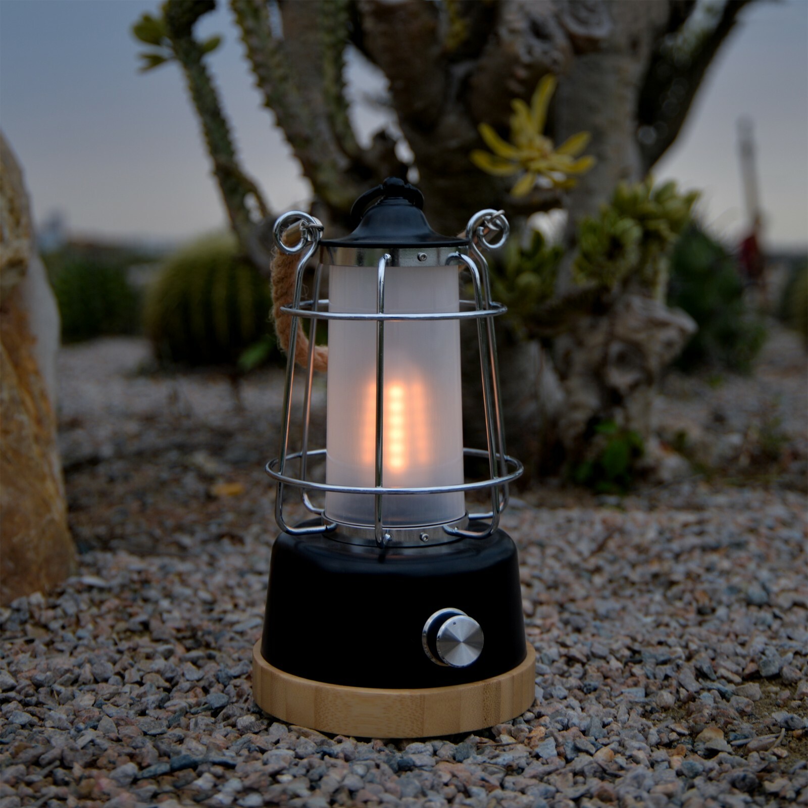 Retro Outdoor Water Resistant LED Lantern, Rechargeable, Dimmable