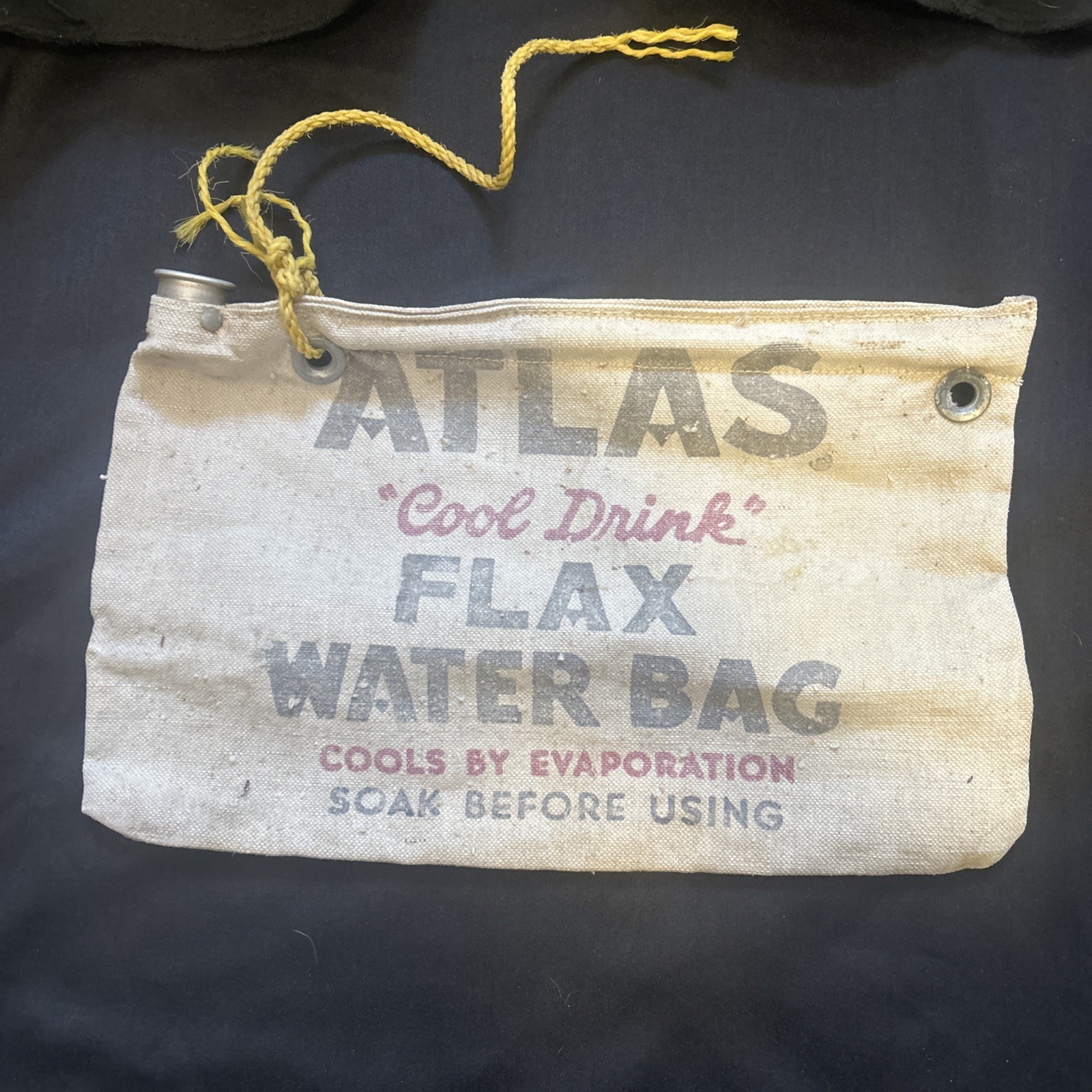 Vintage Atlas  “Cool Drink”  Flax Canvas Water Bag - No Cork Included -