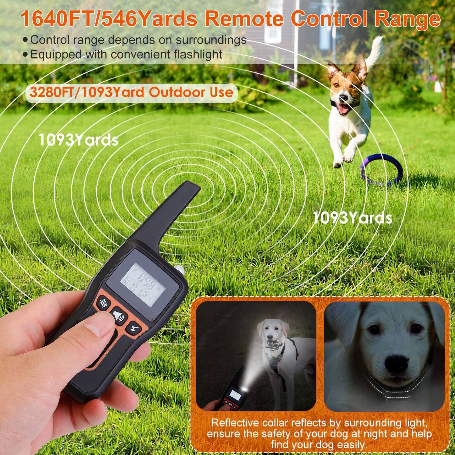 3280FT Training Collar 3 Channels Rechargeable Transmitter Receiver Flashlight
