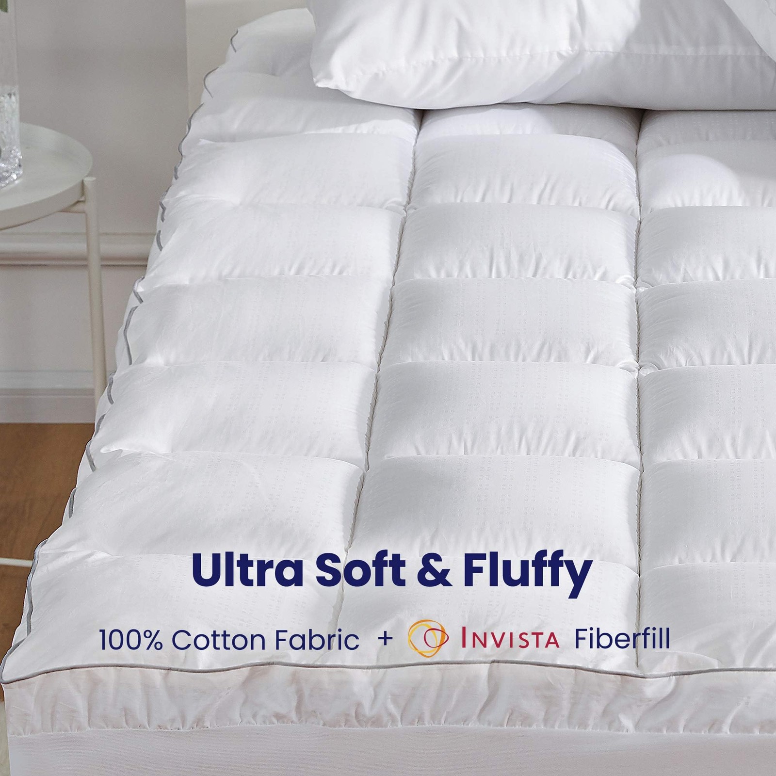 SLEEP ZONE Queen Cotton Mattress Topper, Queen, Gusseted Top - White
