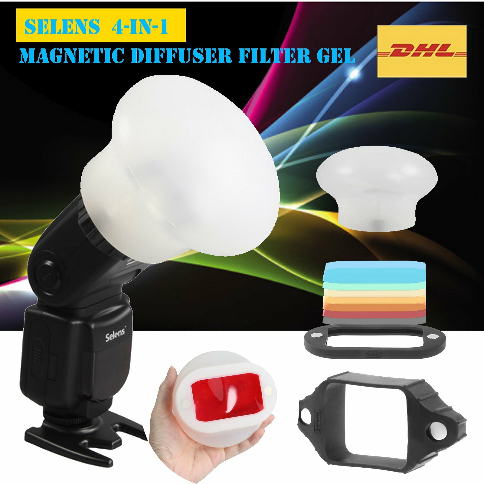 Selens 4in1 Magnetic Speedlite Flash Modifier Sphere Diffuser Filter Gel New