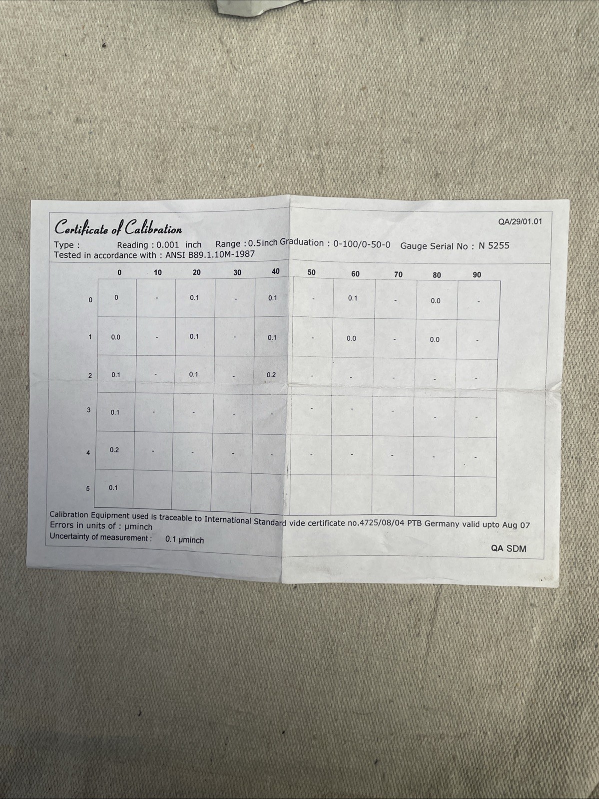 Fowler 52-520-105 Dial Indicator 0.001"