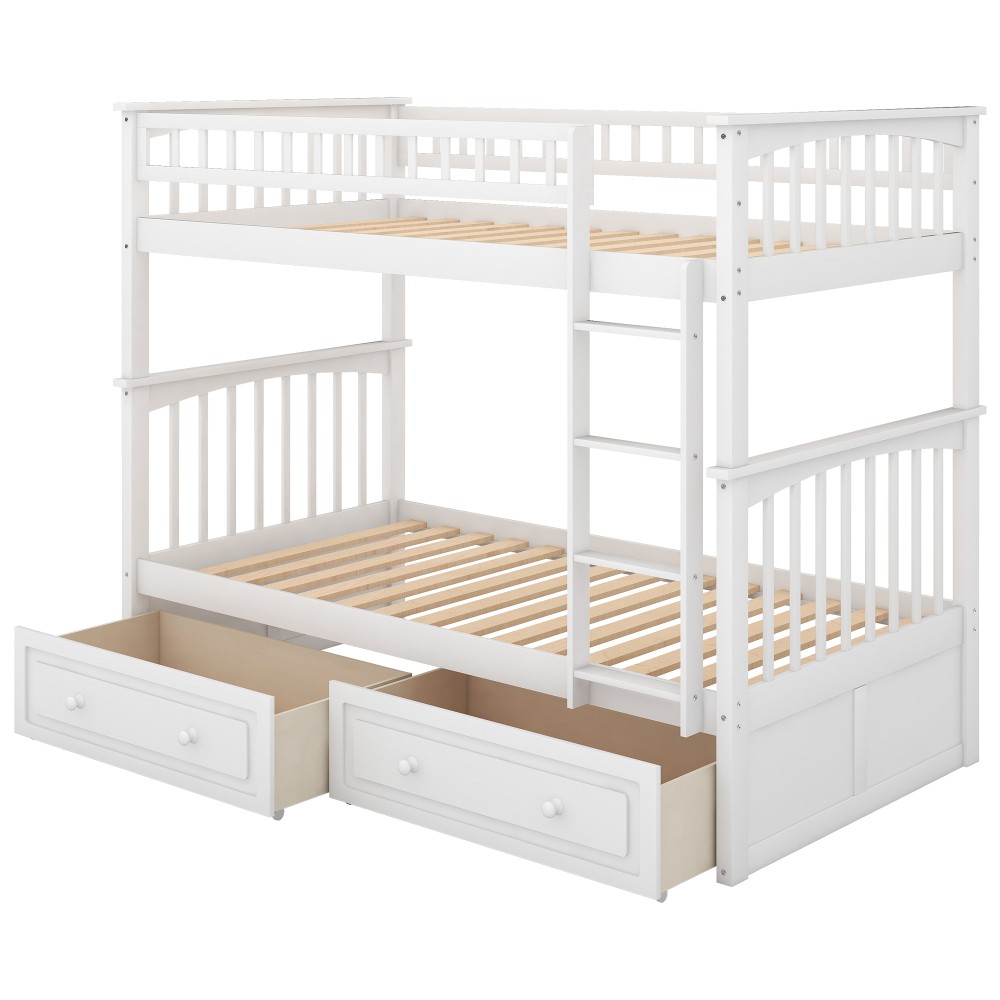 Twin over Twin Bunk Bed with Drawers, Convertible Beds Sturdy and Durability US