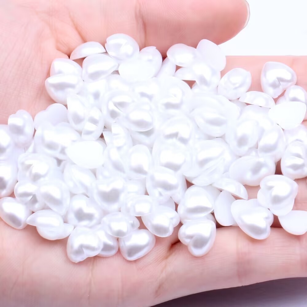 500 Pure White Acrylic Half Pearl FlatBack Heart Bead 8X8mm Scrapbook Craft