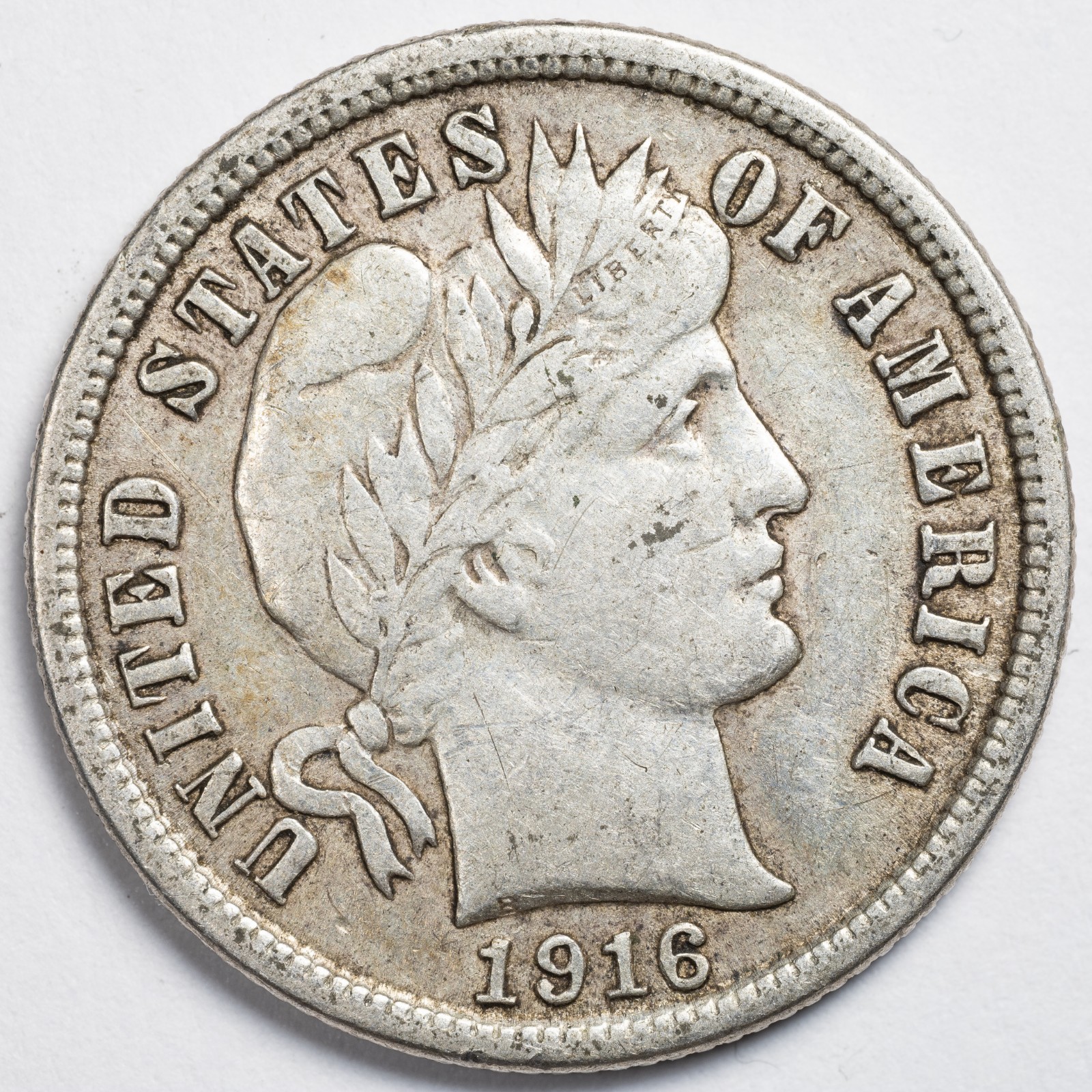 1916-P Barber Silver Dime Extremely Fine (XF), Philadelphia Mint
