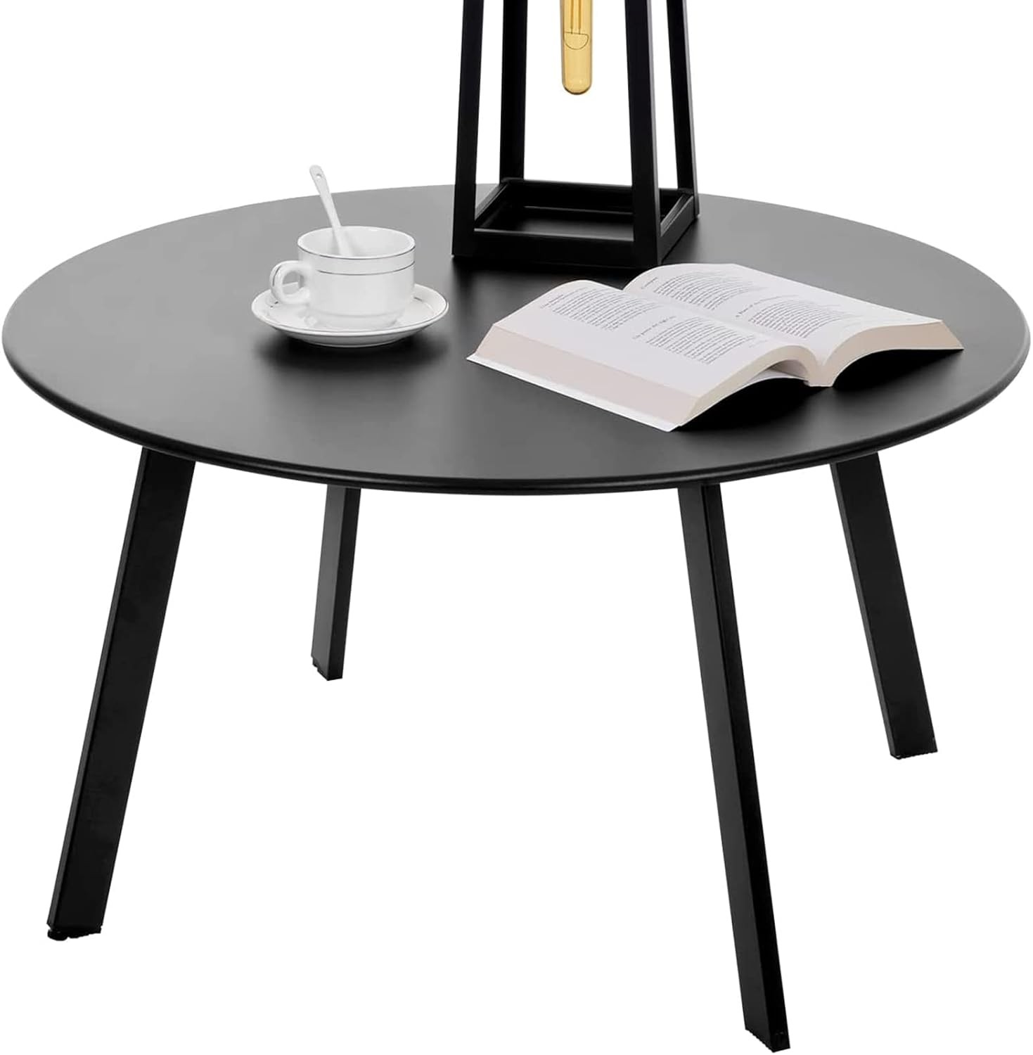 Outdoor Side Table, Outdoor/Indoor Metal Steel Patio Coffee Table, Round Weather
