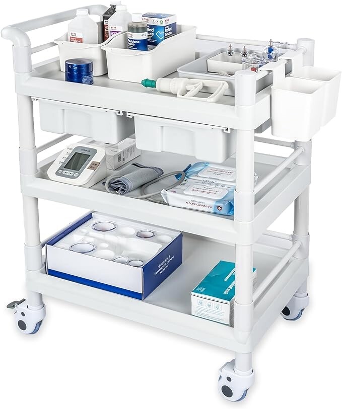 Medical Mobile Trolley Cart 3 Tier 500 Lbs Spacious Beauty Salon Rolling Trolley