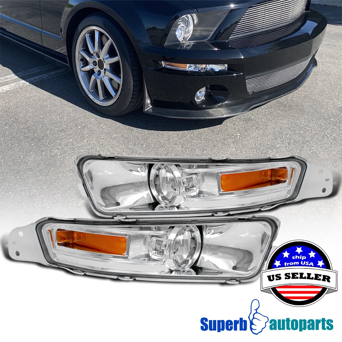 Fits 2005-2009 Ford Mustang V6 GT Signal Bumper Lights Parking Lamps 05-09 Pair