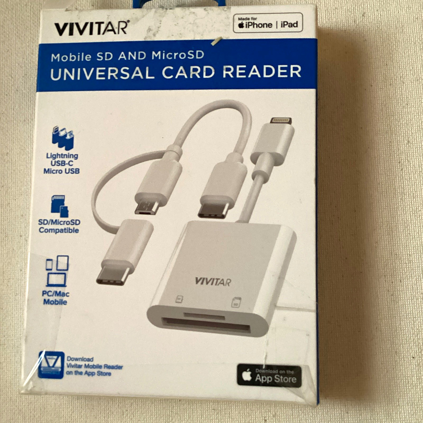 Vivitar SD/MicroSD Card Reader Lightning USB-C Micro USB for iPhone/iPad
