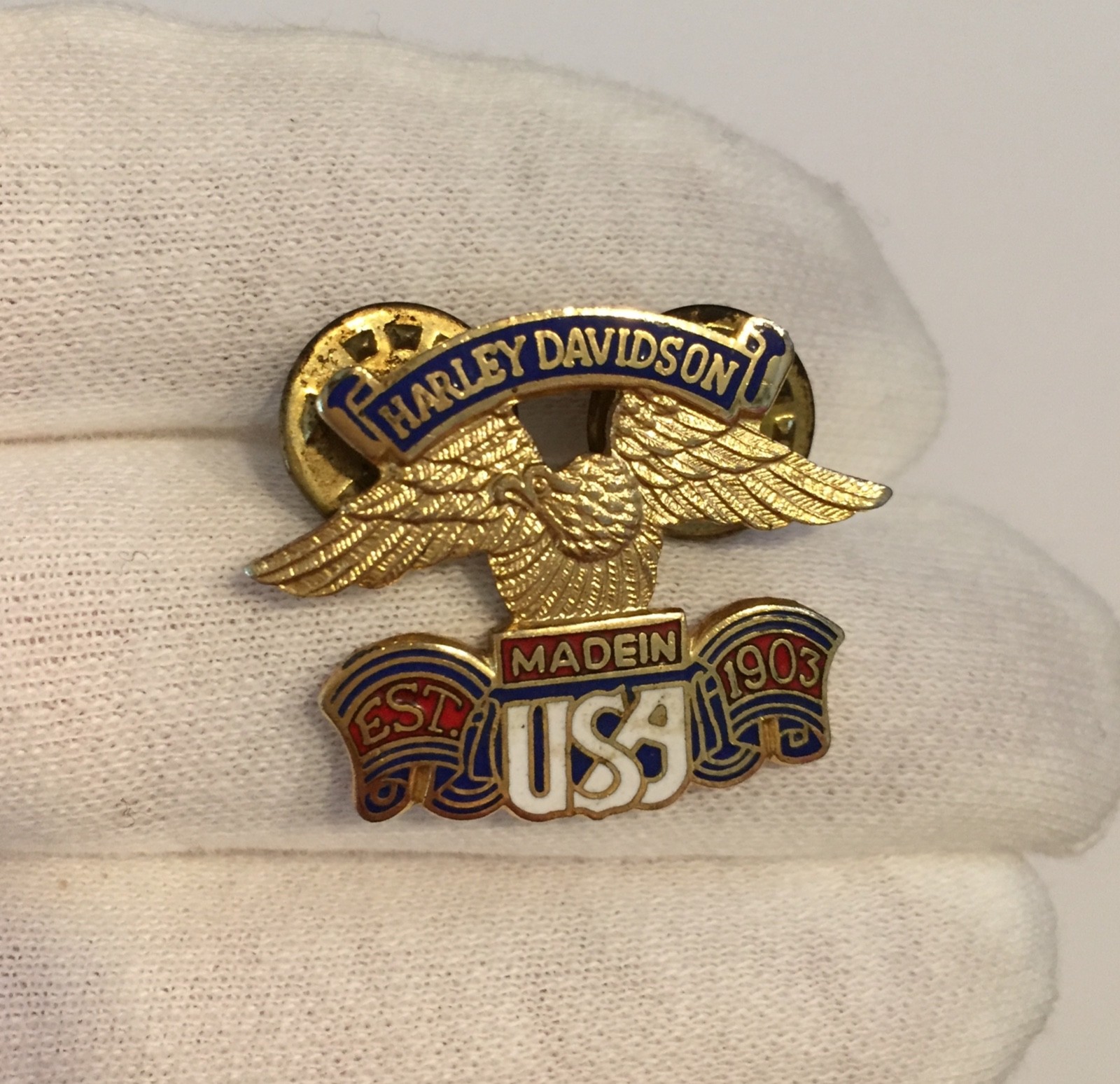 Harley Davidson Vintage USA Pin- Enameled Metal Motorcycle Badge Collectible