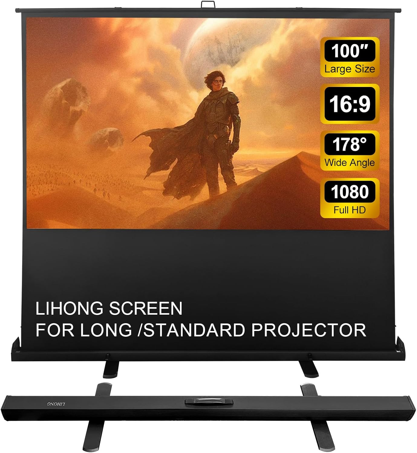 Floor Rising Projector Screen Indoor & Outdoor 16:9 HD Portable Matte White Proj
