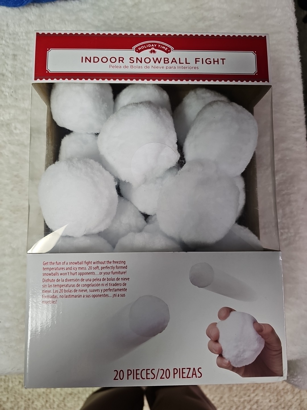 Holiday Time INDOOR Snowball Fight - 20 WHITE Soft Cotton LIGHTWEIGHT Snowballs