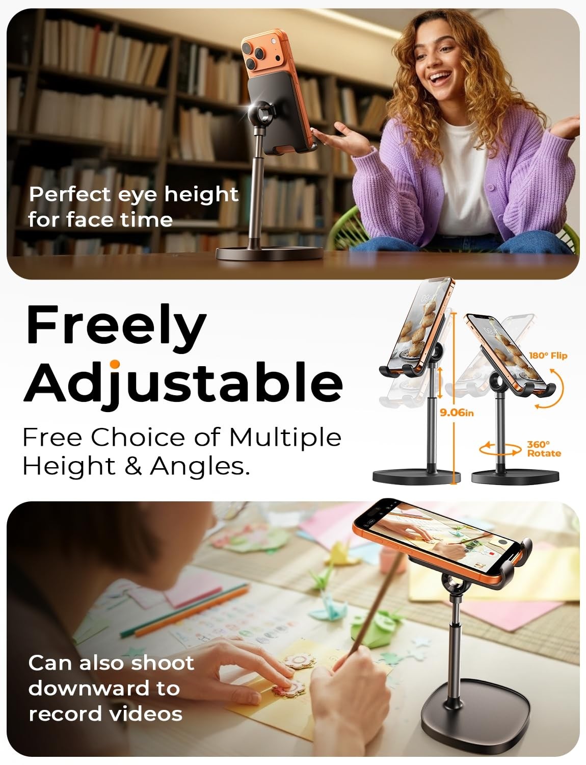 Adjustable Phone Stand – Desk Holder for iPhone, iPad, Switch, Tablet...