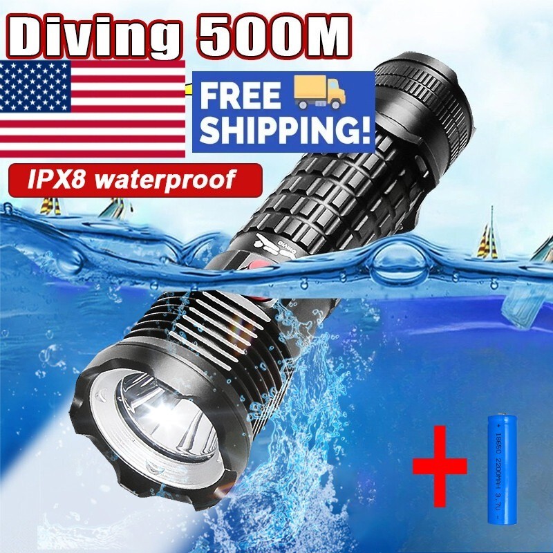 Professional LED Diving Flashlight Underwater 500M Torch IPX8 Fishing Lantern