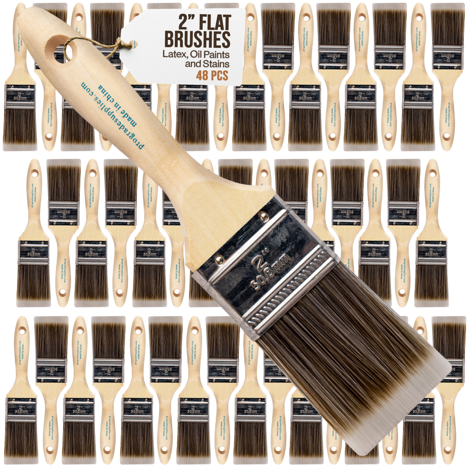 48PK 2" Flat House Wall,Trim Paint Brush Set Home Exterior or Interior Brushes