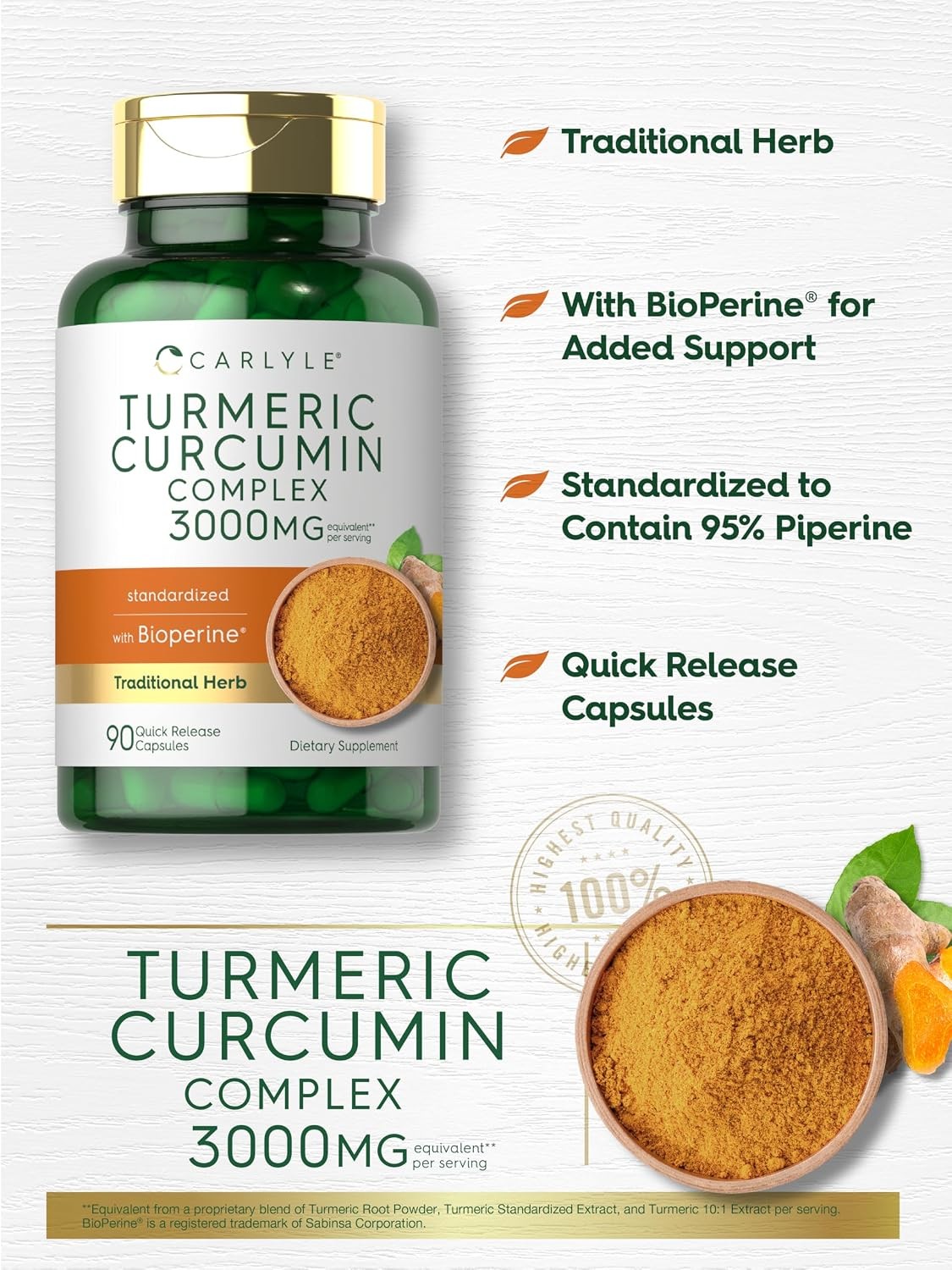 Tumeric Curcumin Max Potency and Ginger Complex 3000 mg, 120 Softgels by Carlyle