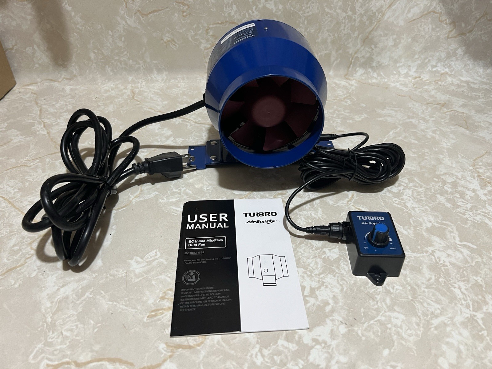 TURBRO AirSupply ES4 4 in. Inline Duct Fan, 195 CFM w/ Variable Speed Controlled
