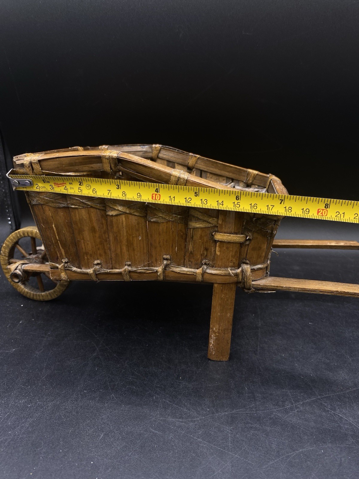 Wicker Wheelbarrow Cart Display Basket Plant Holder Vintage READ