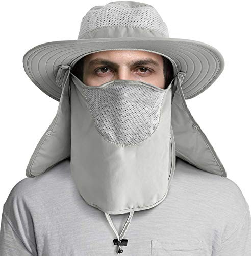 UPF 50+ Sun Protection Cap Wide Brim Fishing Hat with Face & Neck Flap